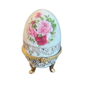 Floral Decorative Egg with Gold Accents